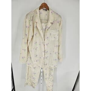 Intimate Options Women's Cream Long Sleeve Floral Pajama Set Size XL